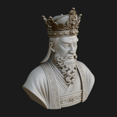 Crowned Bearded King Bust Statue Design 1 3D Print Model