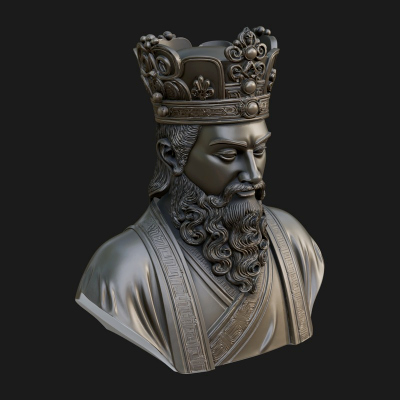 Crowned Bearded King Bust Statue Design 2 3D Print Model 3D Model