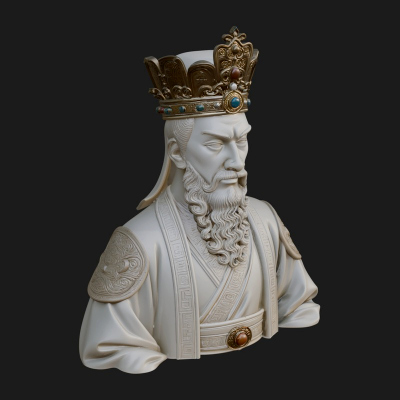 Crowned Bearded King Bust Statue Design 3 3D Print Model