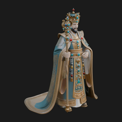 Crowned Bearded King Statue Design 1 3D Print Model