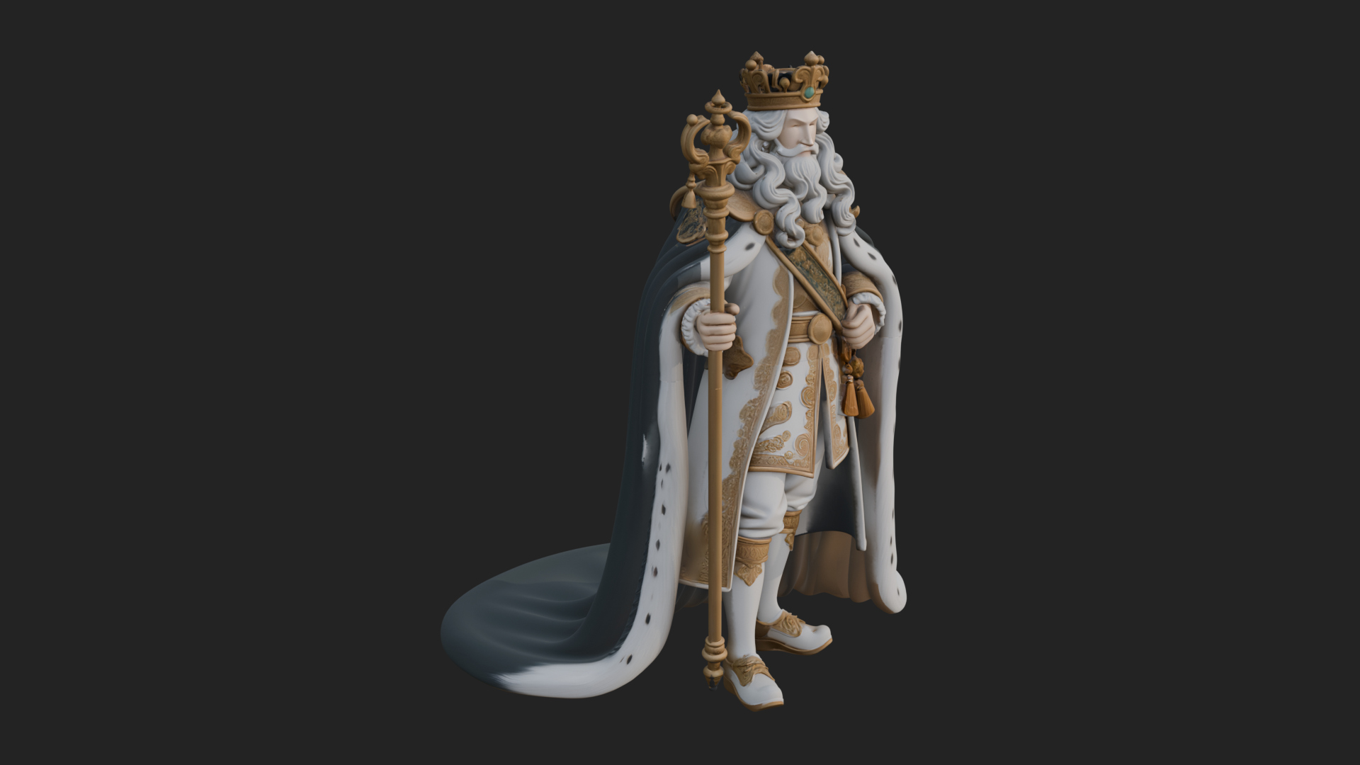 Crowned Bearded King Statue Design 10 3D Print Model 3D Model