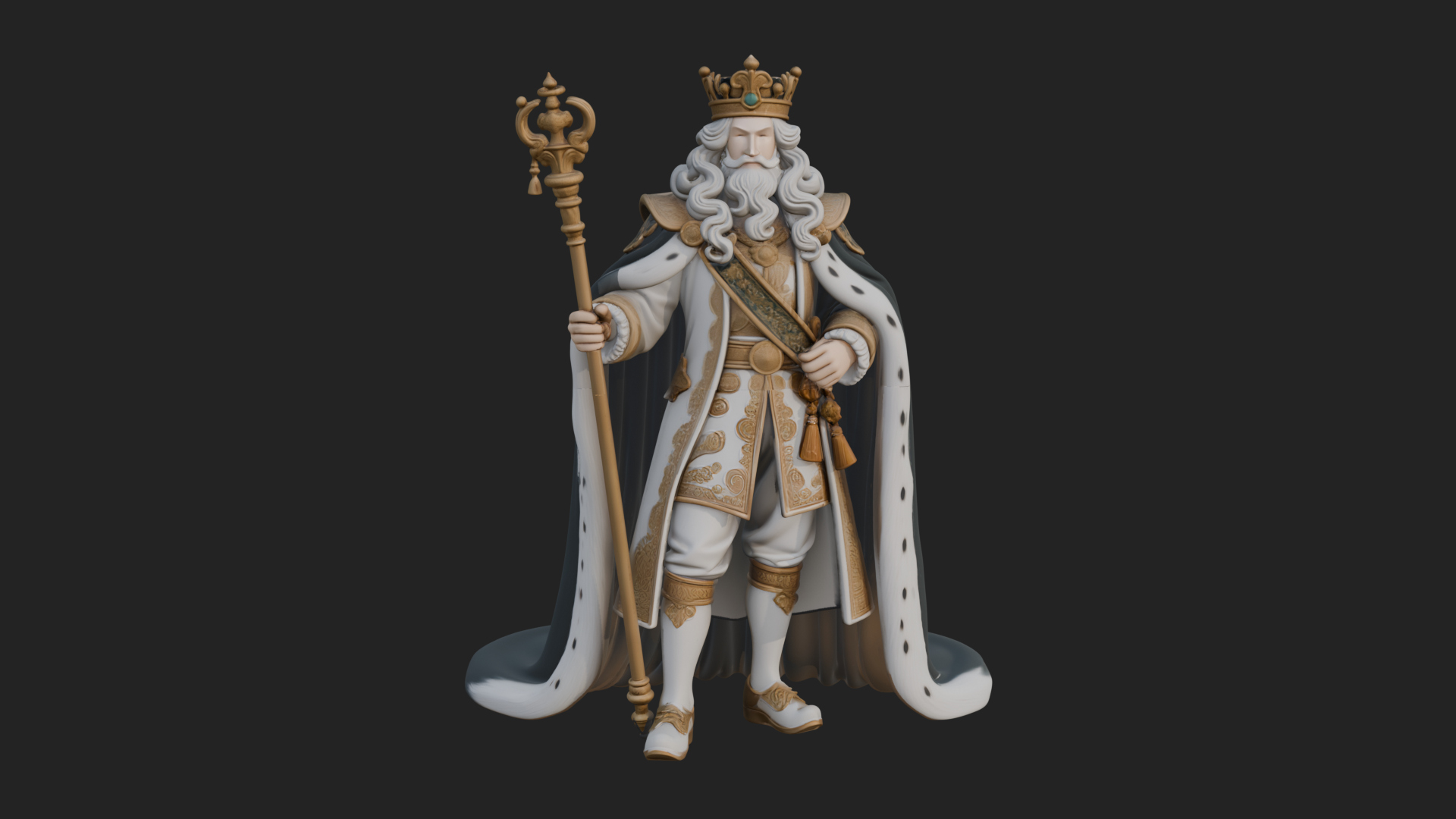 Crowned Bearded King Statue Design 10 3D Print Model 3D Model