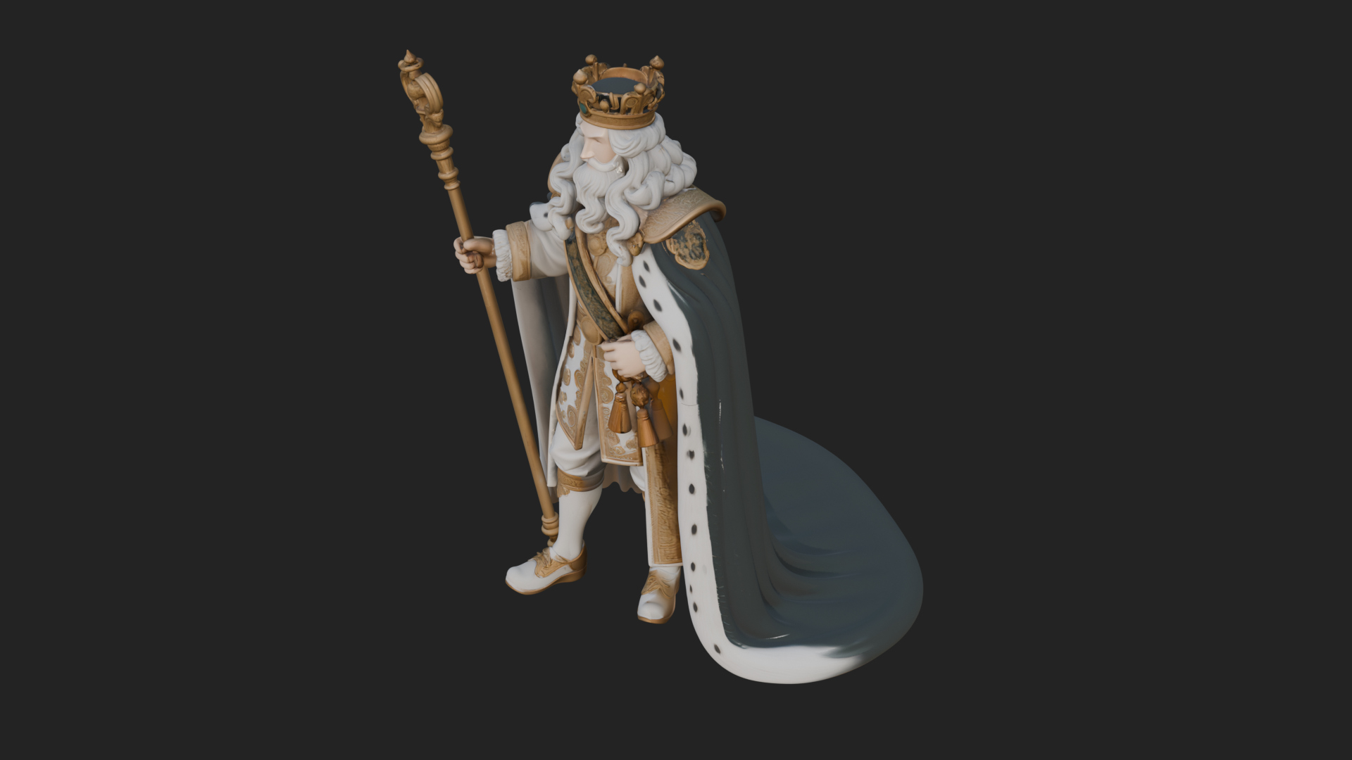 Crowned Bearded King Statue Design 10 3D Print Model 3D Model