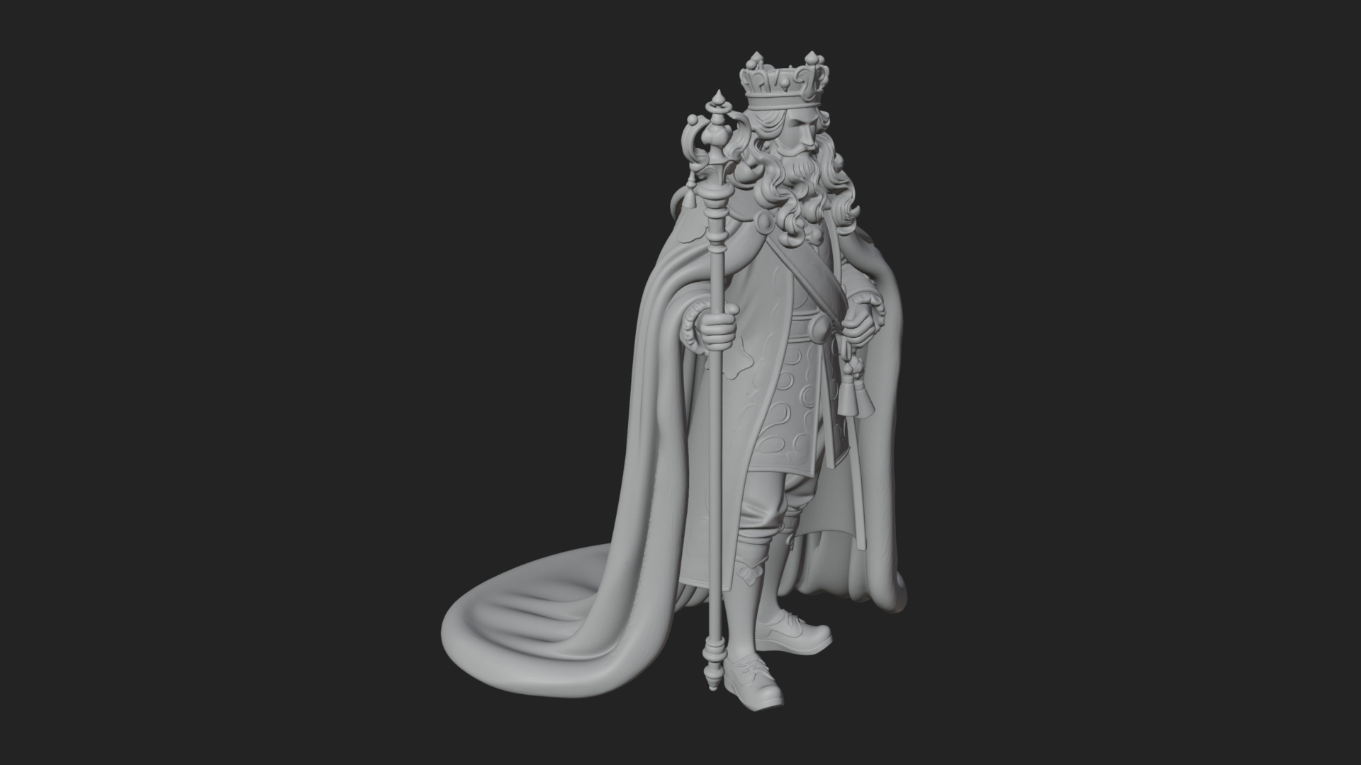 Crowned Bearded King Statue Design 10 3D Print Model 3D Model