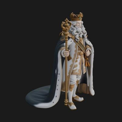 Crowned Bearded King Statue Design 10 3D Print Model