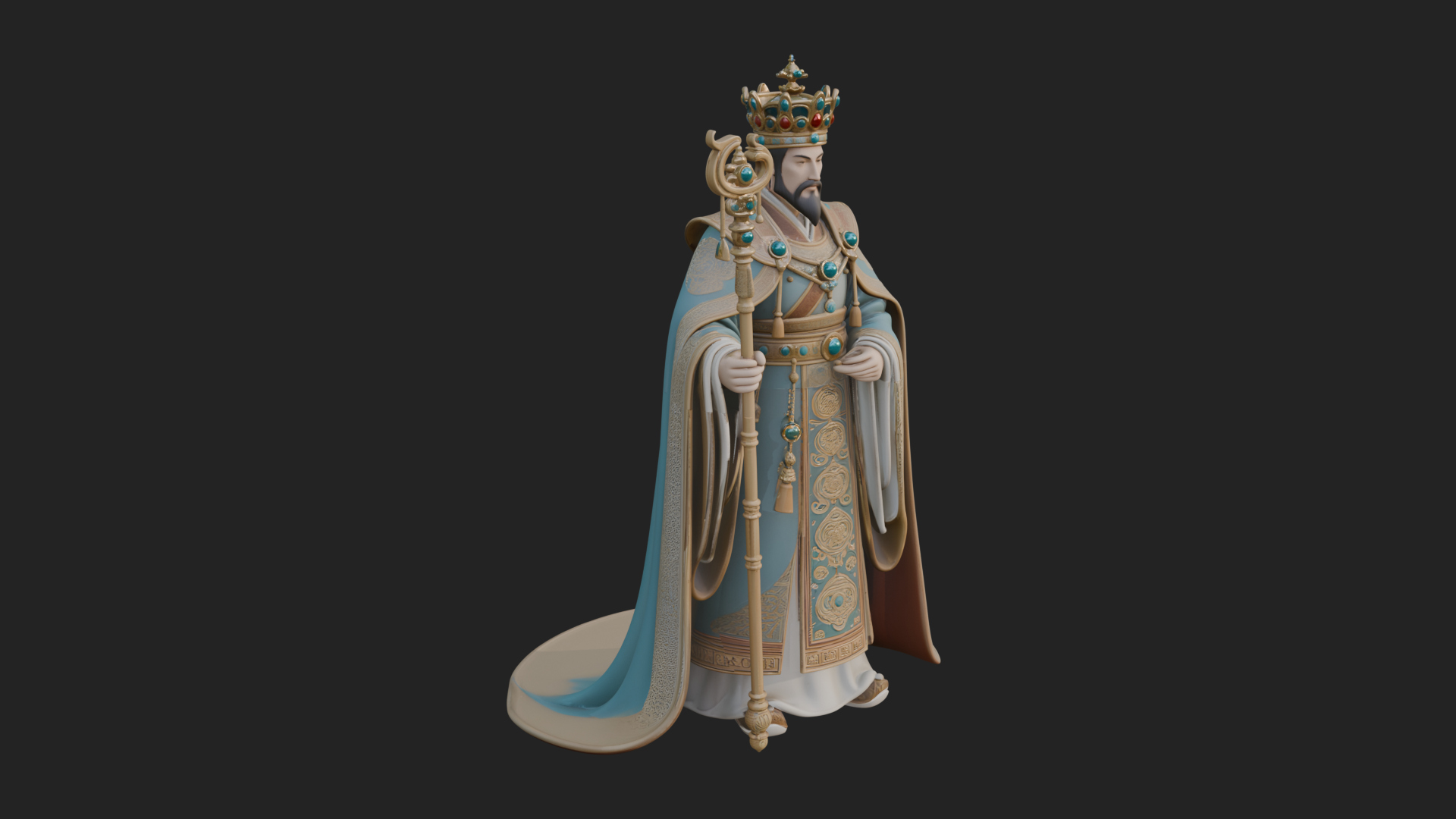 Crowned Bearded King Statue Design 11 3D Print Model 3D Model