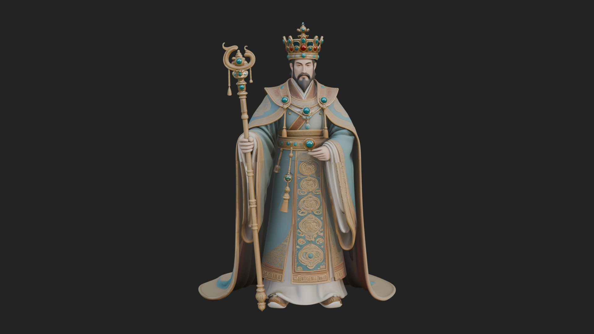 Crowned Bearded King Statue Design 11 3D Print Model 3D Model