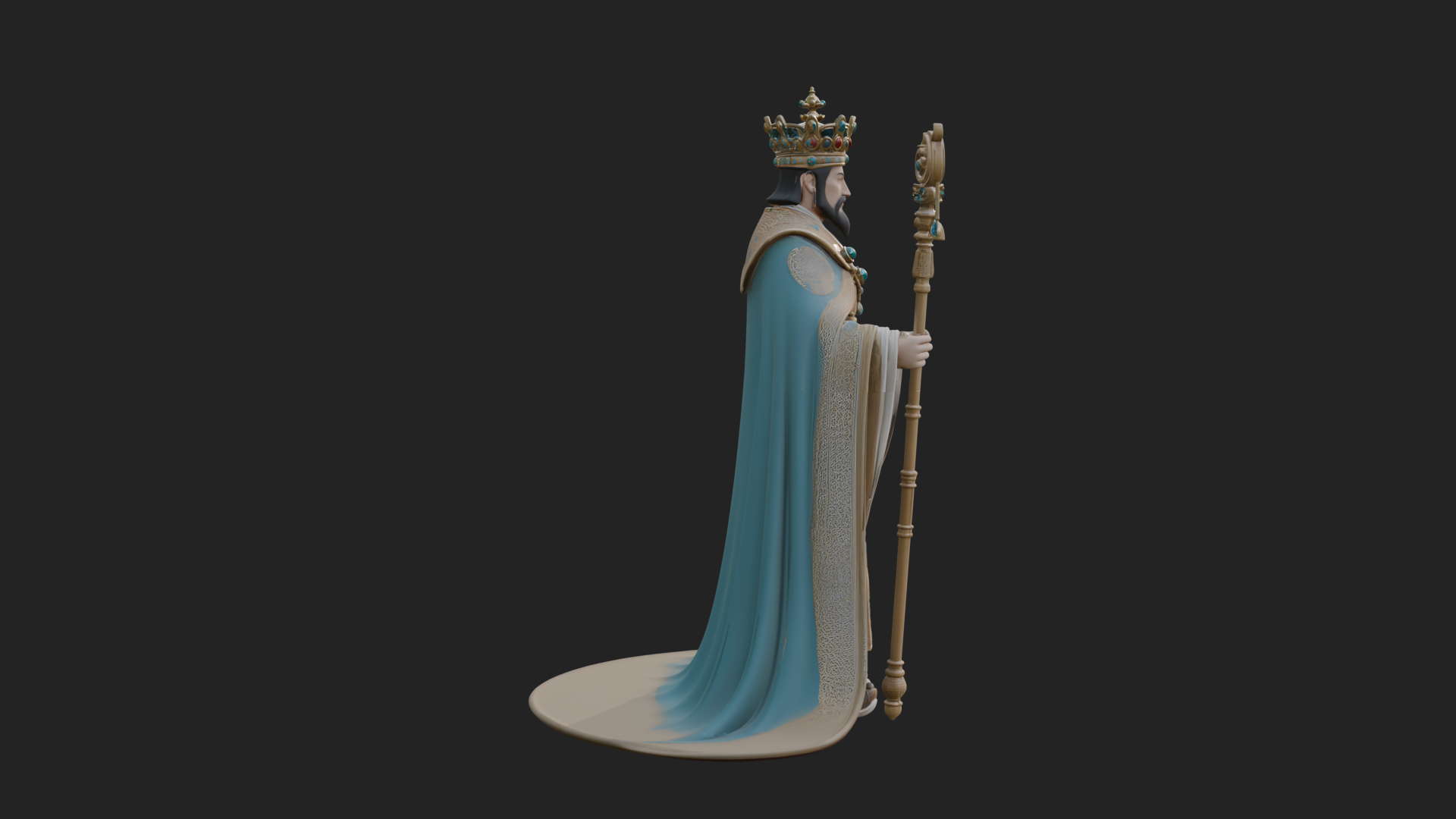 Crowned Bearded King Statue Design 11 3D Print Model 3D Model