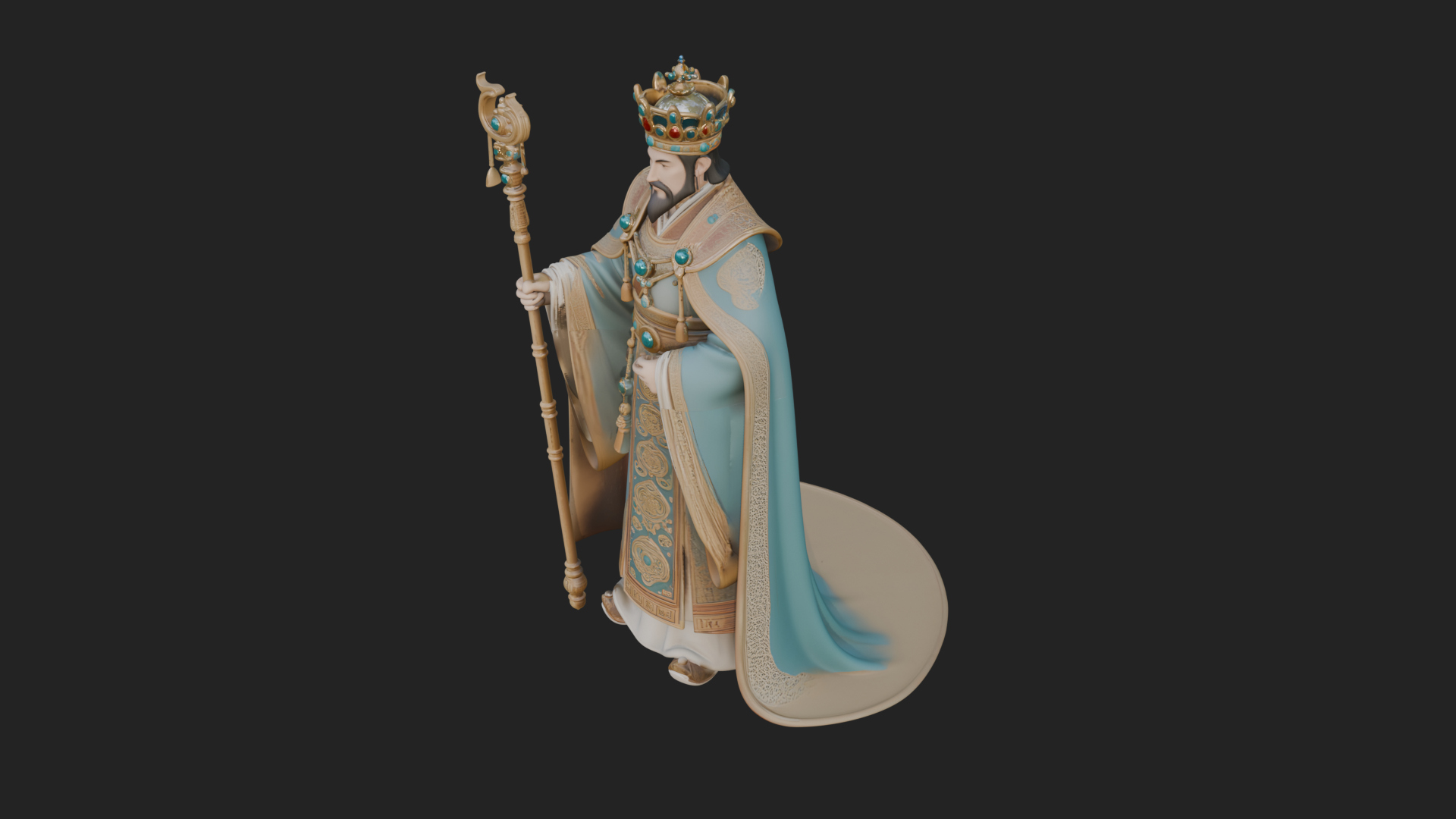 Crowned Bearded King Statue Design 11 3D Print Model 3D Model