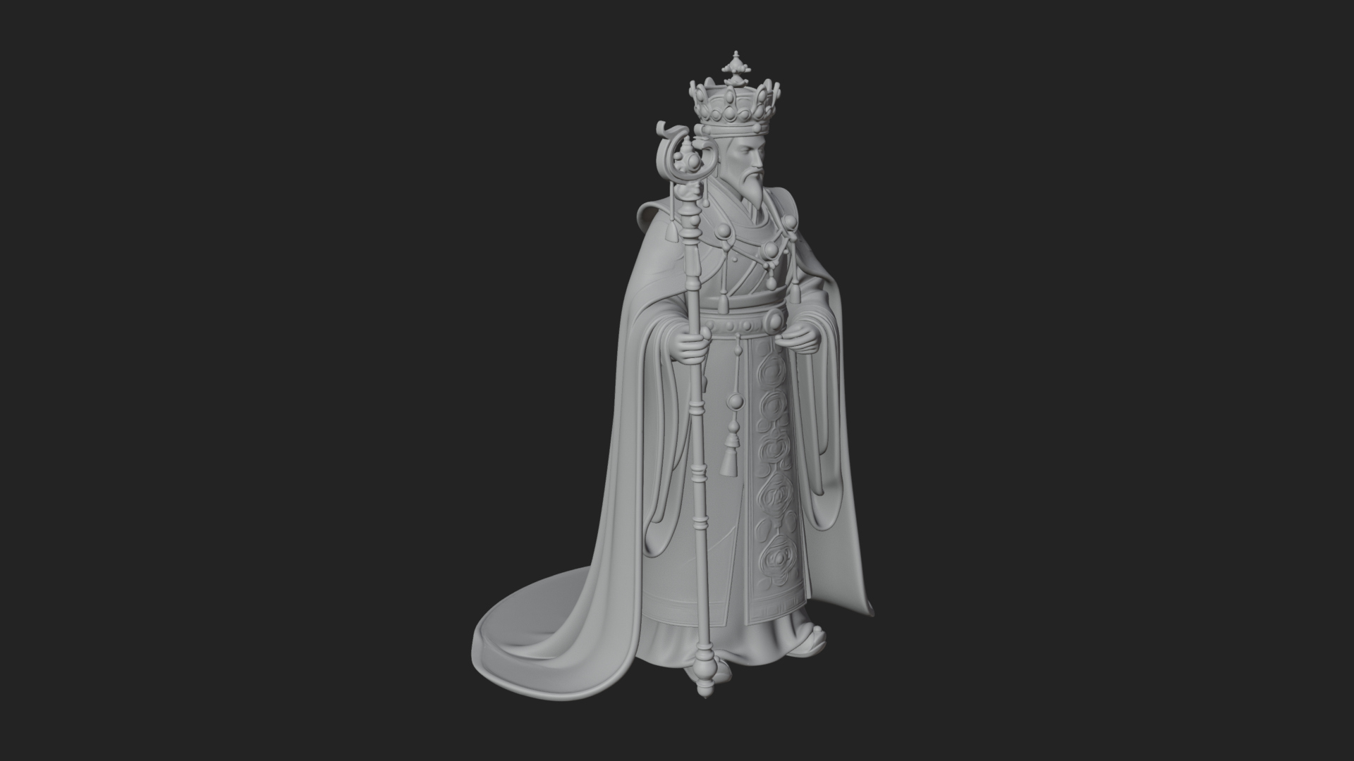 Crowned Bearded King Statue Design 11 3D Print Model 3D Model