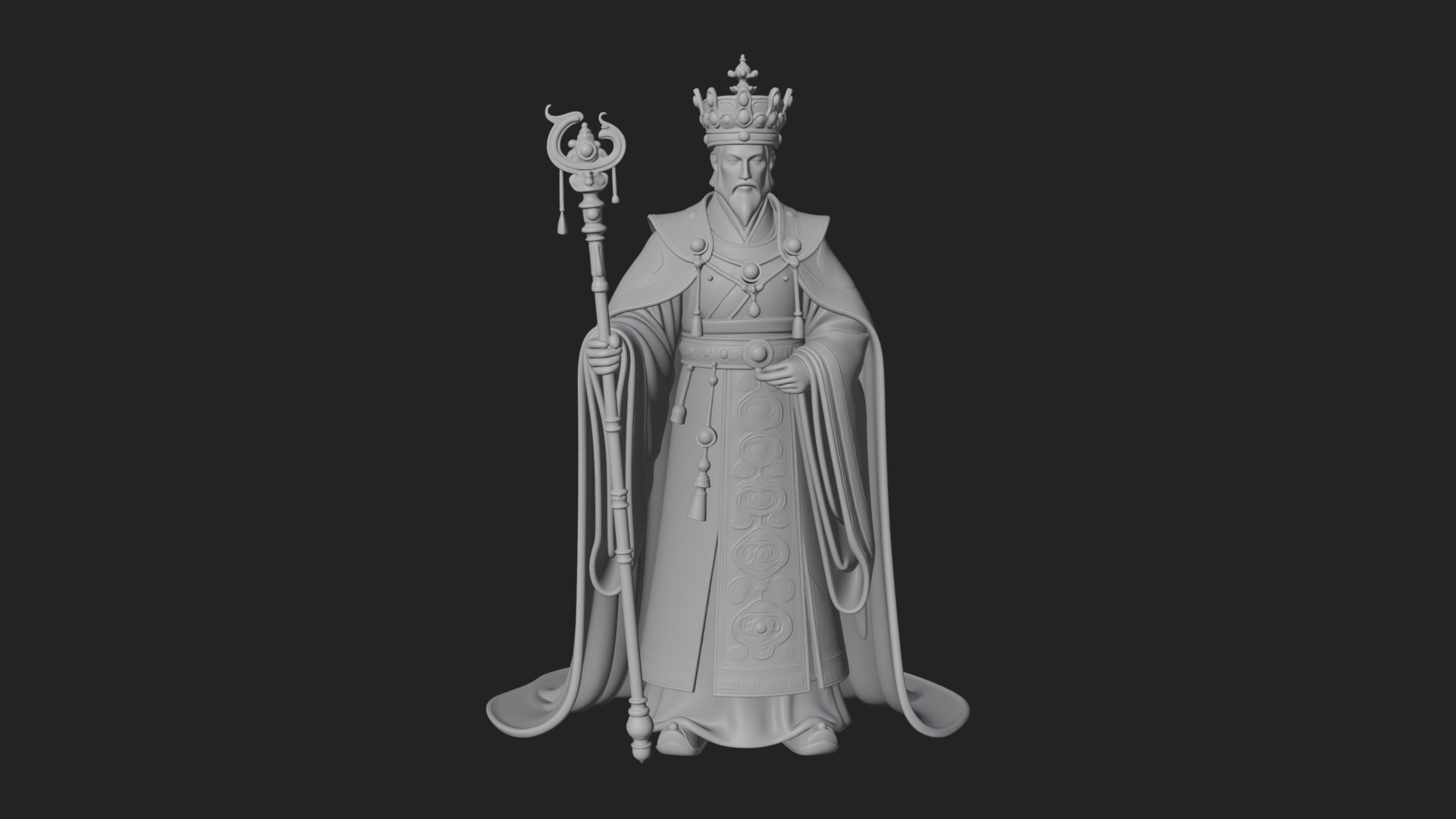 Crowned Bearded King Statue Design 11 3D Print Model 3D Model