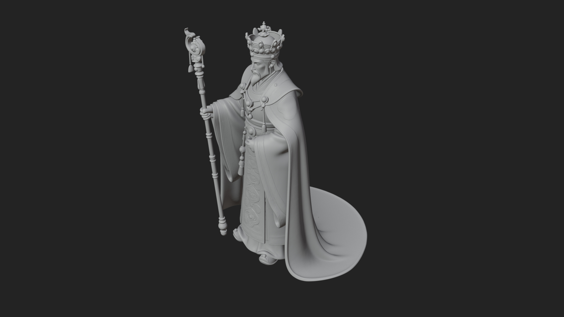 Crowned Bearded King Statue Design 11 3D Print Model 3D Model