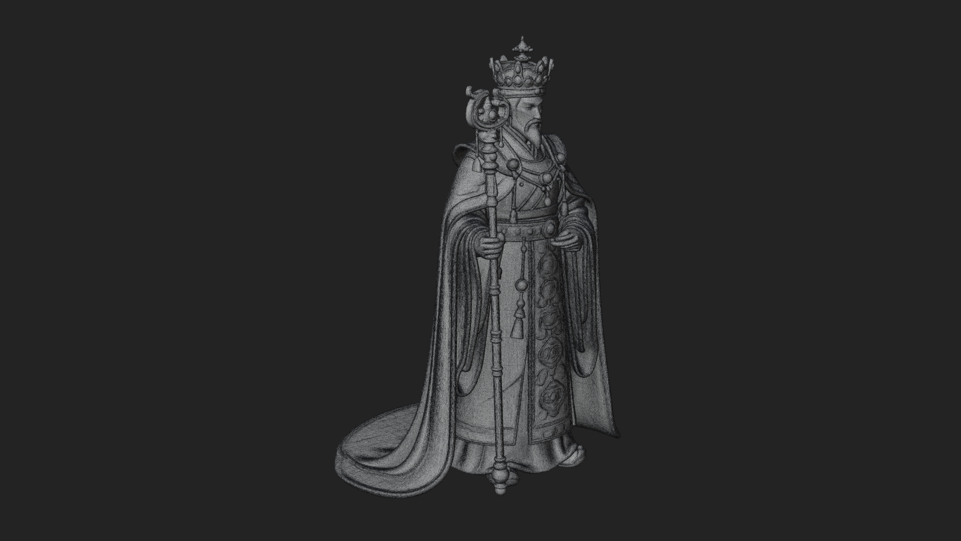 Crowned Bearded King Statue Design 11 3D Print Model 3D Model