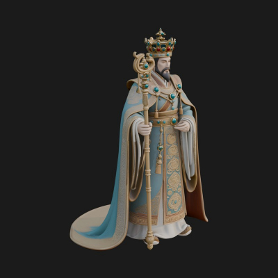 Crowned Bearded King Statue Design 11 3D Print Model