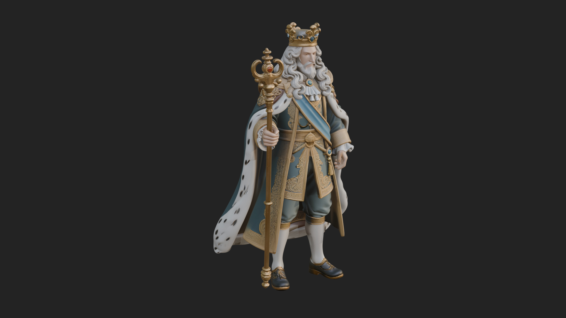 Crowned Bearded King Statue Design 12 3D Print Model 3D Model