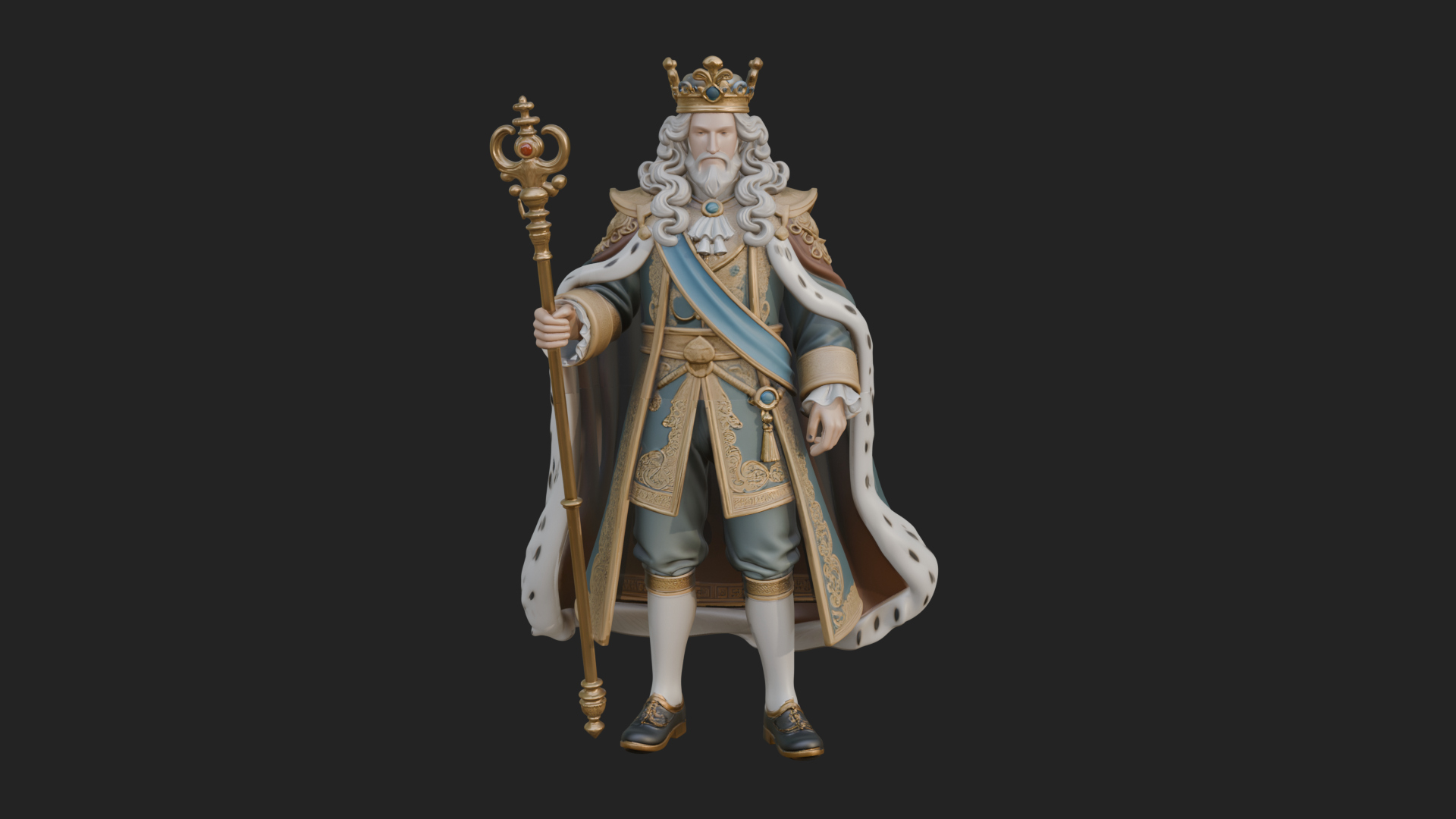 Crowned Bearded King Statue Design 12 3D Print Model 3D Model