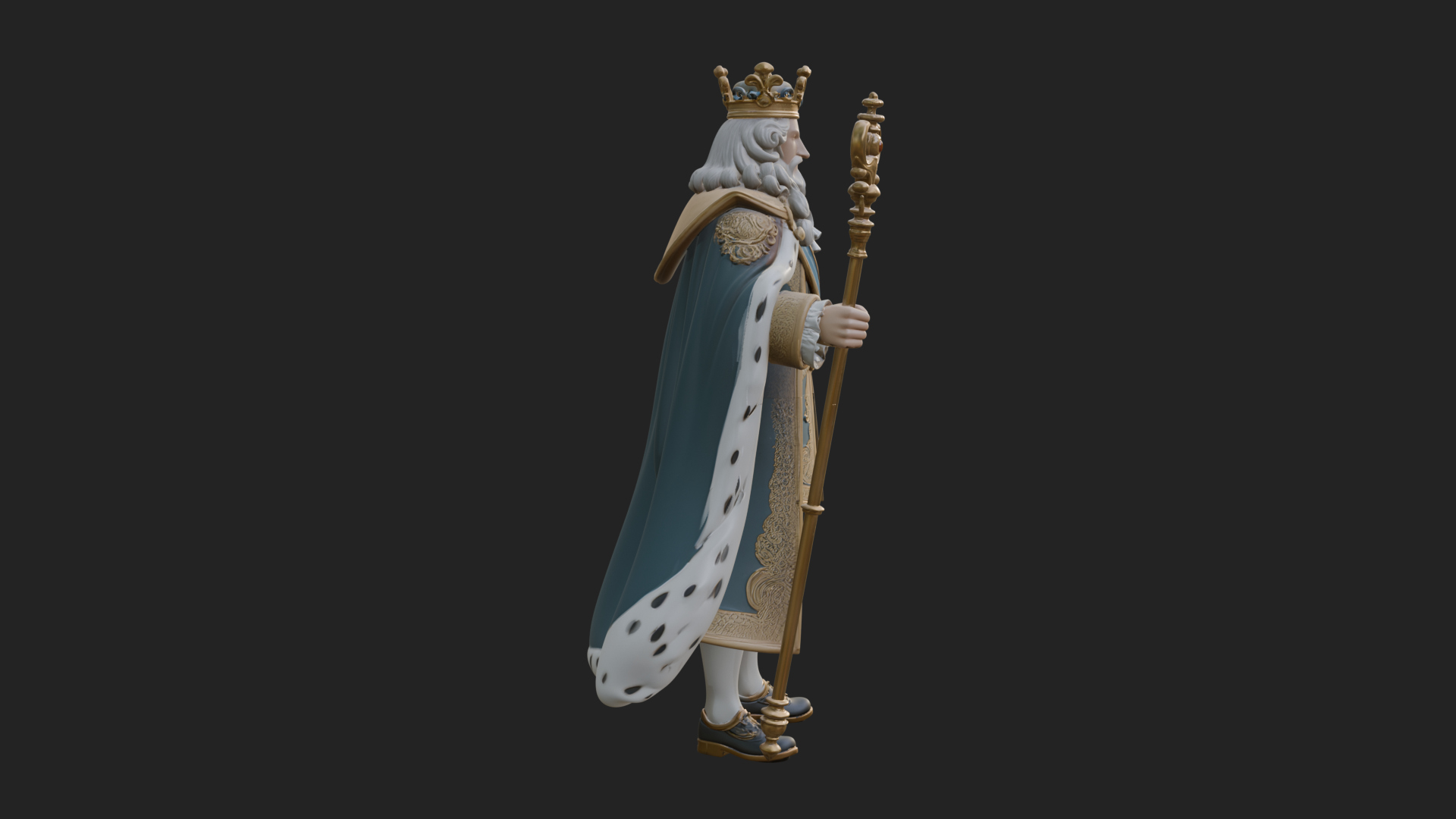 Crowned Bearded King Statue Design 12 3D Print Model 3D Model