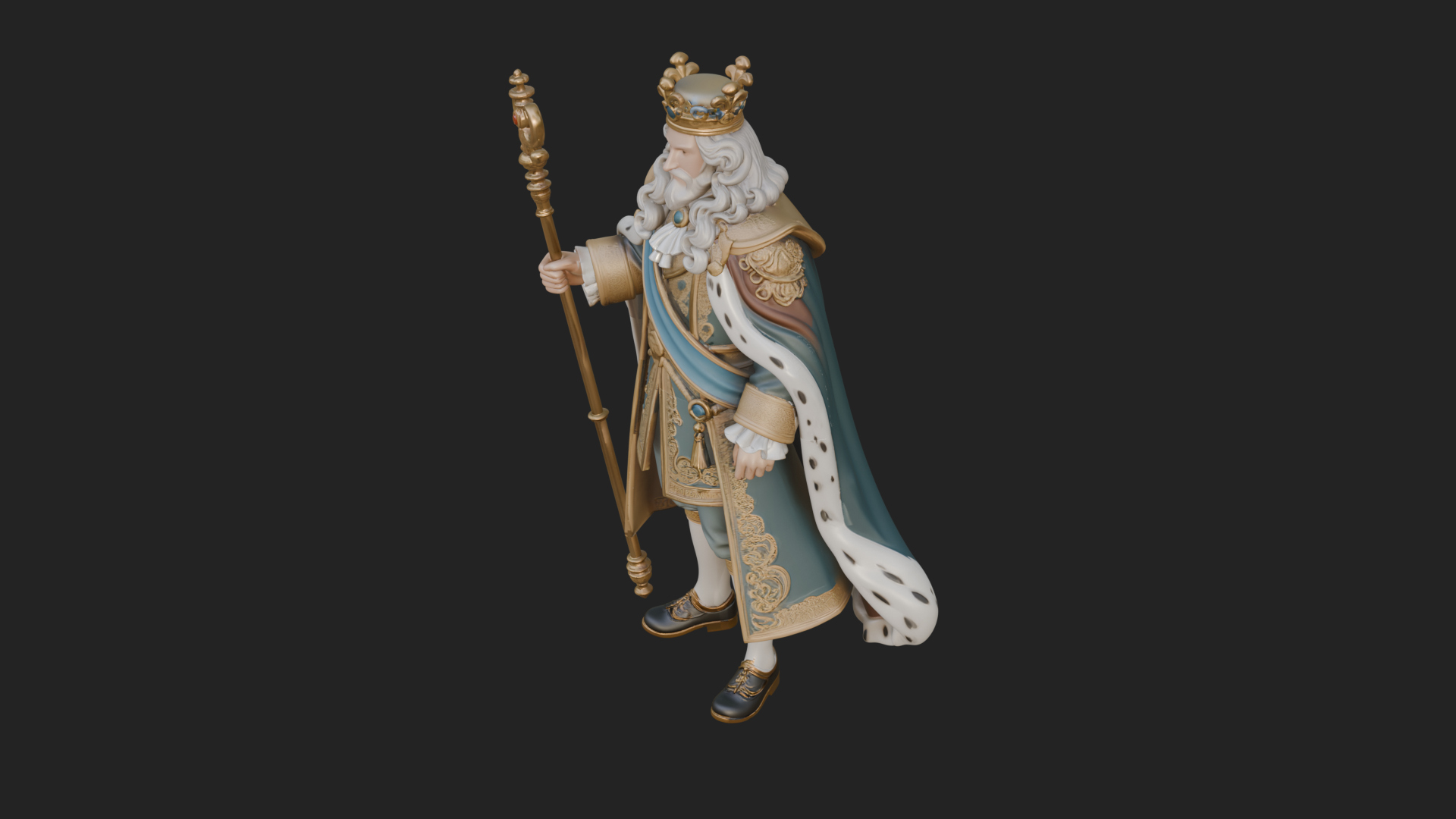 Crowned Bearded King Statue Design 12 3D Print Model 3D Model