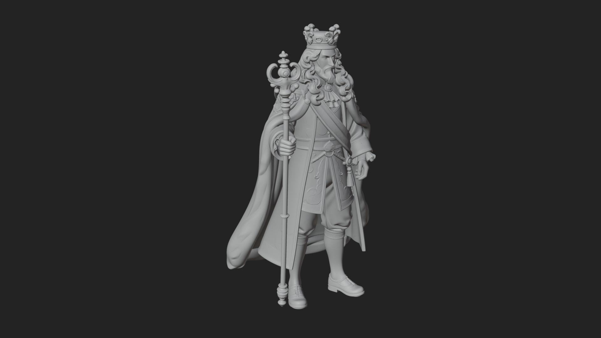 Crowned Bearded King Statue Design 12 3D Print Model 3D Model