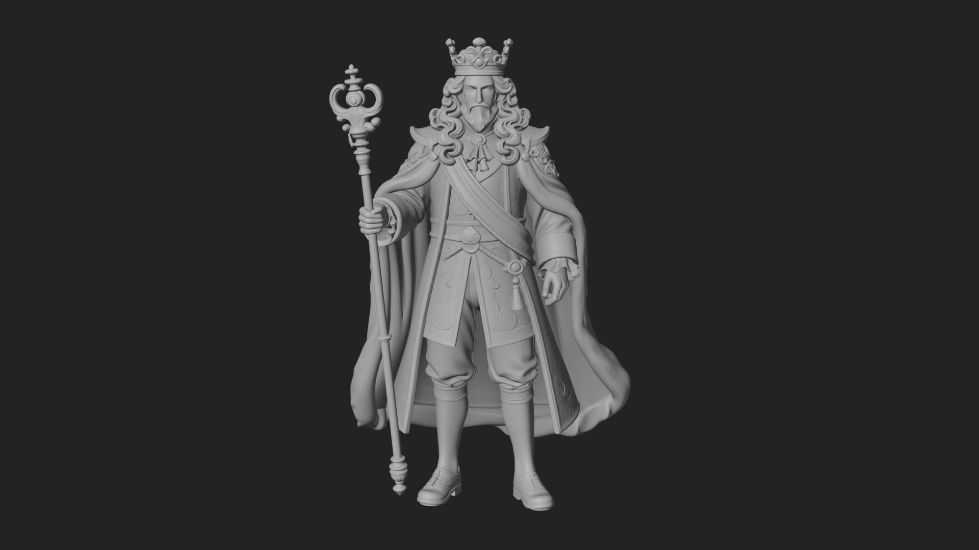 Crowned Bearded King Statue Design 12 3D Print Model 3D Model