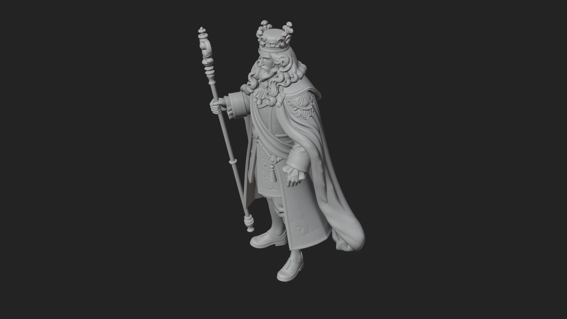 Crowned Bearded King Statue Design 12 3D Print Model 3D Model