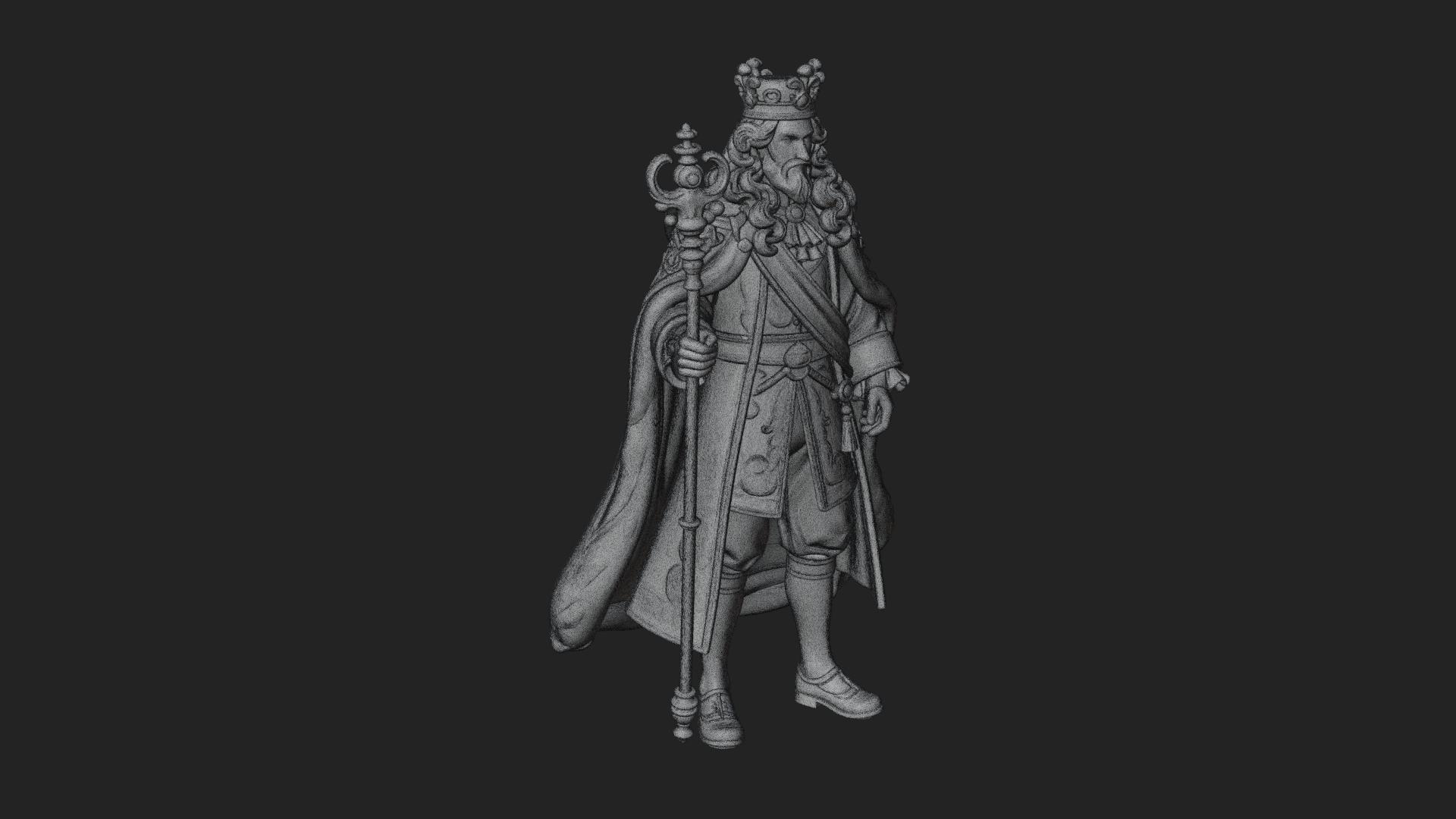 Crowned Bearded King Statue Design 12 3D Print Model 3D Model