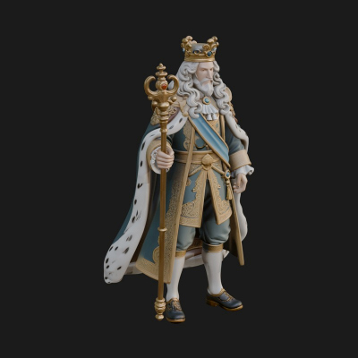 Crowned Bearded King Statue Design 12 3D Print Model