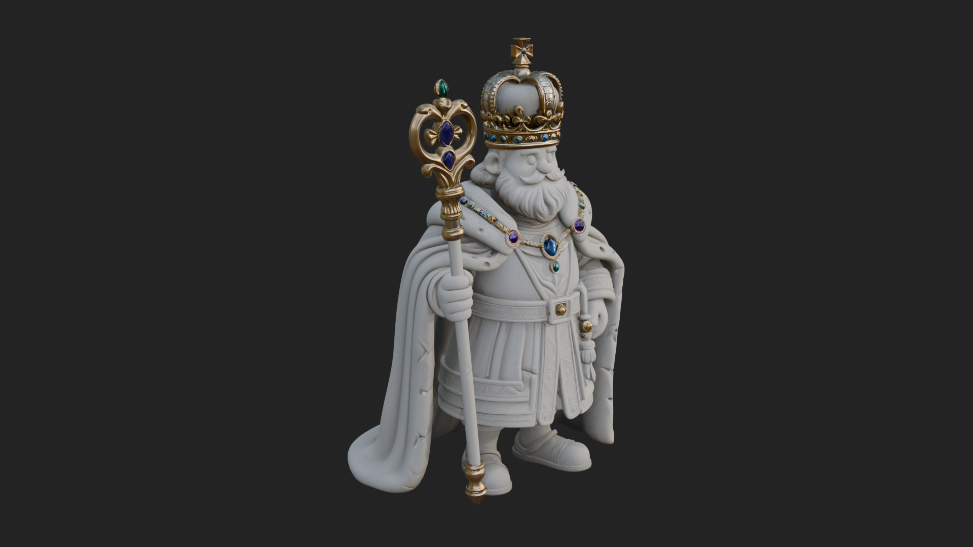 Crowned Bearded King Statue Design 13 3D Print Model 3D Model