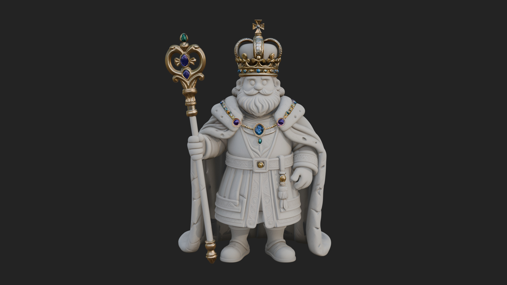 Crowned Bearded King Statue Design 13 3D Print Model 3D Model