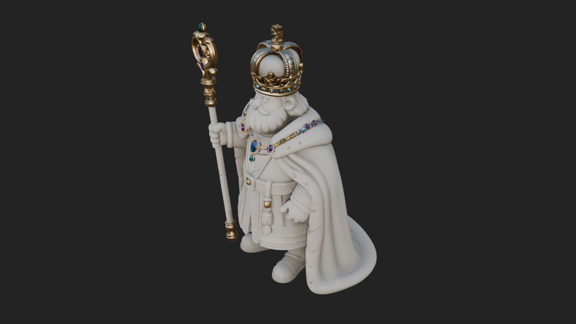 Crowned Bearded King Statue Design 13 3D Print Model 3D Model