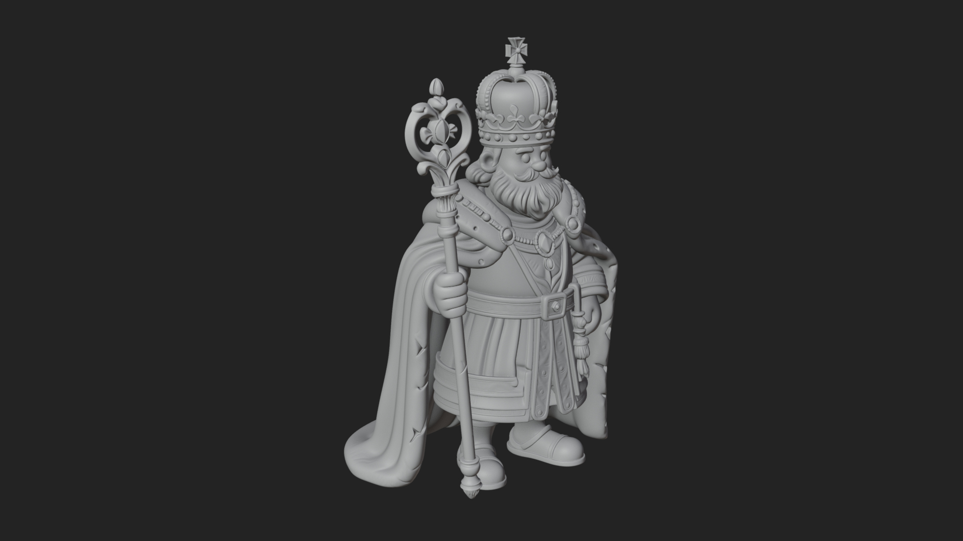 Crowned Bearded King Statue Design 13 3D Print Model 3D Model