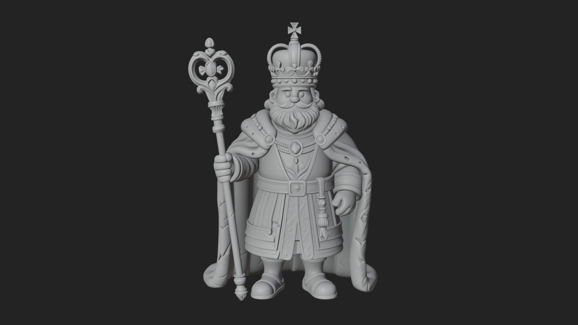 Crowned Bearded King Statue Design 13 3D Print Model 3D Model