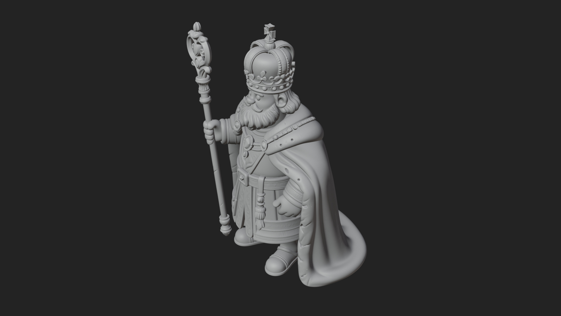 Crowned Bearded King Statue Design 13 3D Print Model 3D Model