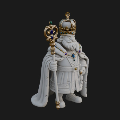 Crowned Bearded King Statue Design 13 3D Print Model