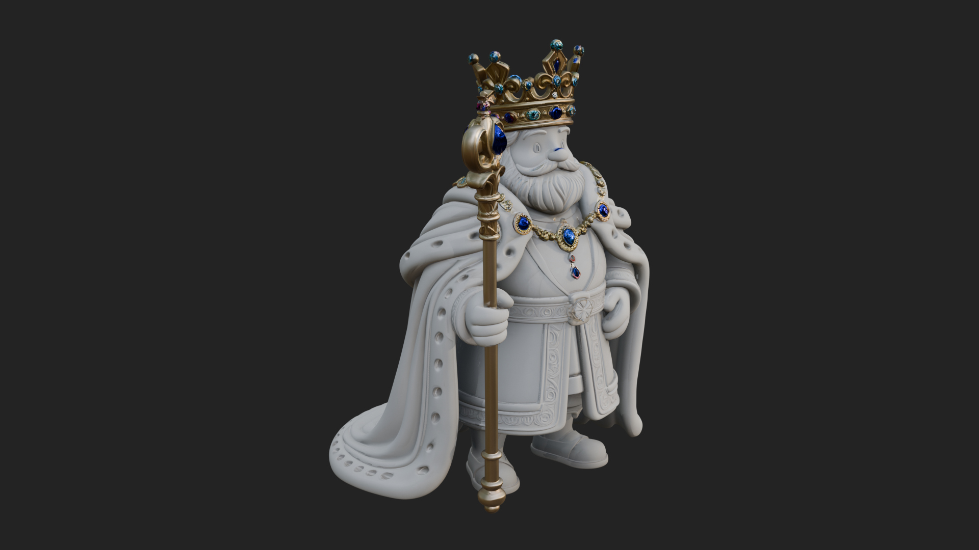 Crowned Bearded King Statue Design 14 3D Print Model 3D Model