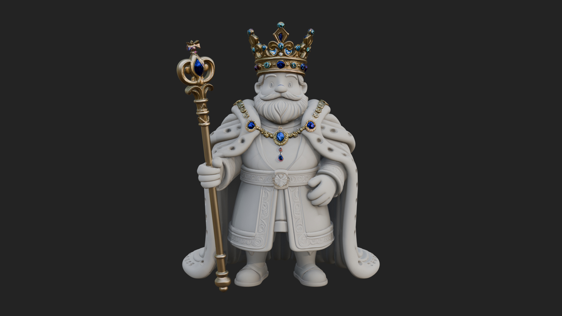 Crowned Bearded King Statue Design 14 3D Print Model 3D Model