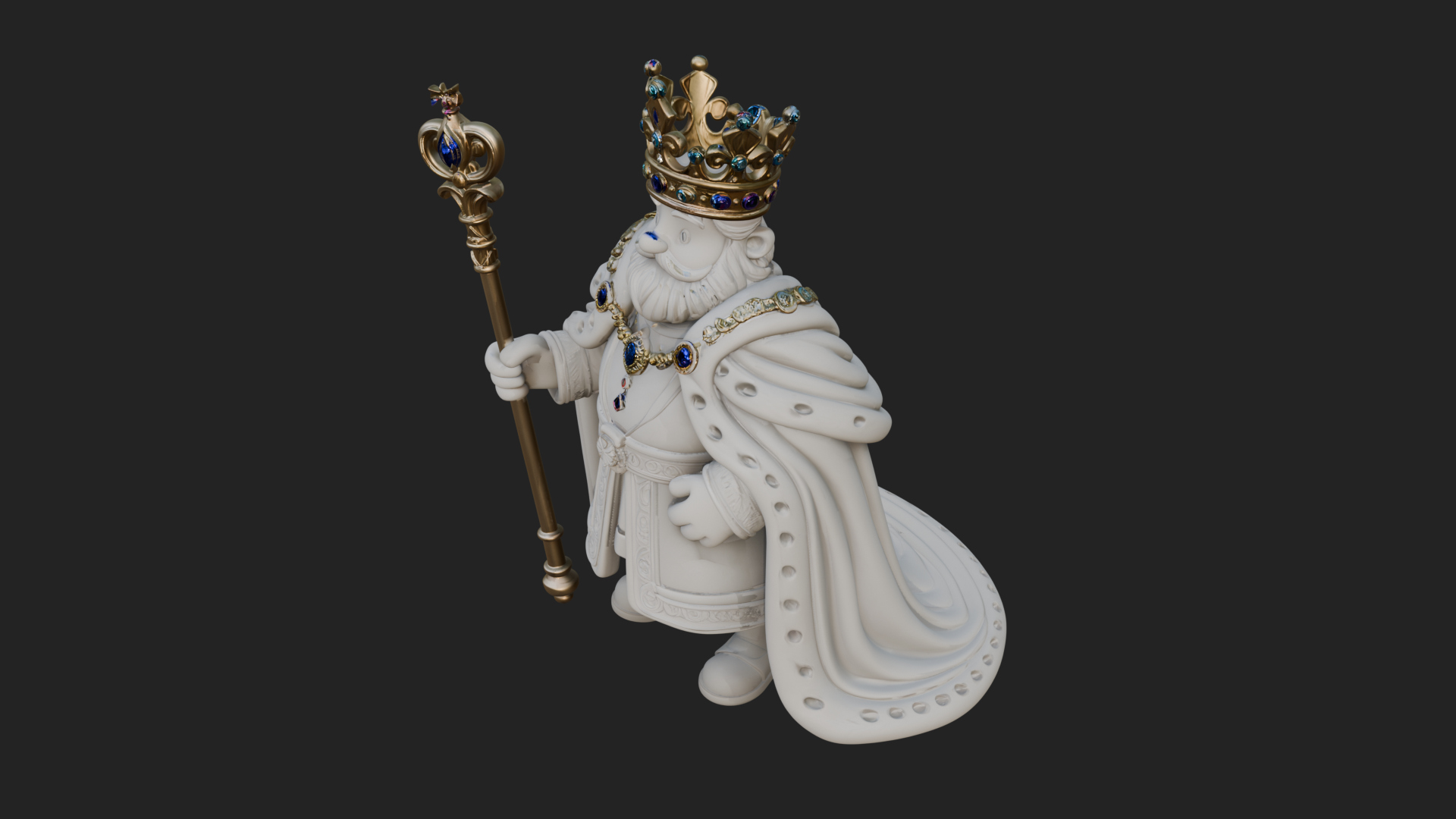 Crowned Bearded King Statue Design 14 3D Print Model 3D Model