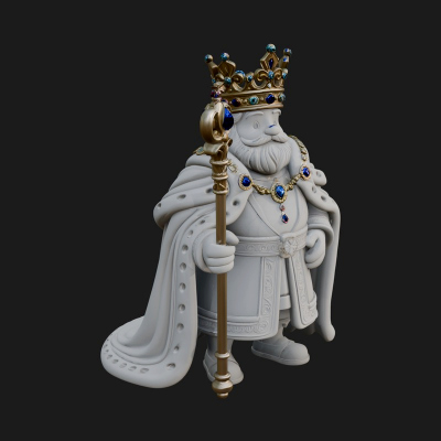 Crowned Bearded King Statue Design 14 3D Print Model