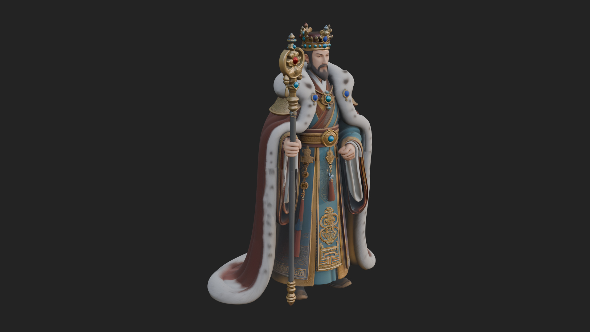 Crowned Bearded King Statue Design 15 3D Print Model 3D Model