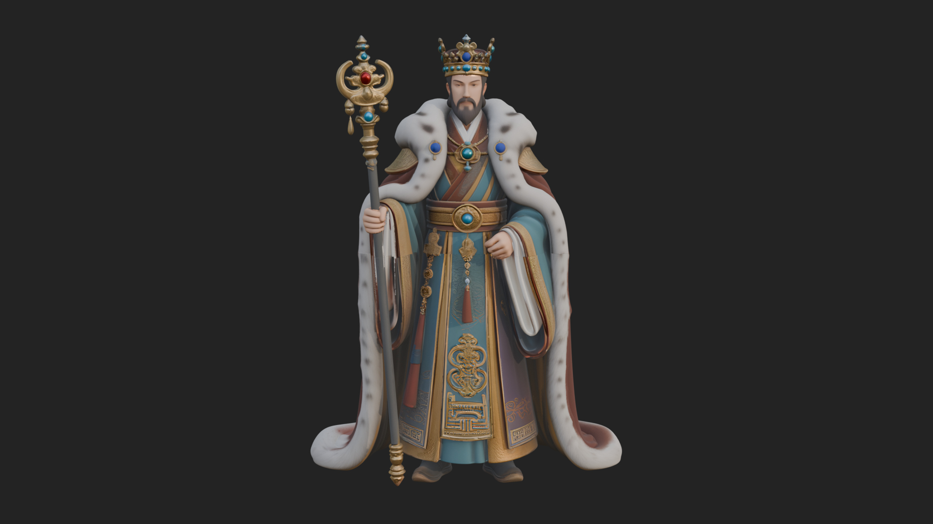 Crowned Bearded King Statue Design 15 3D Print Model 3D Model