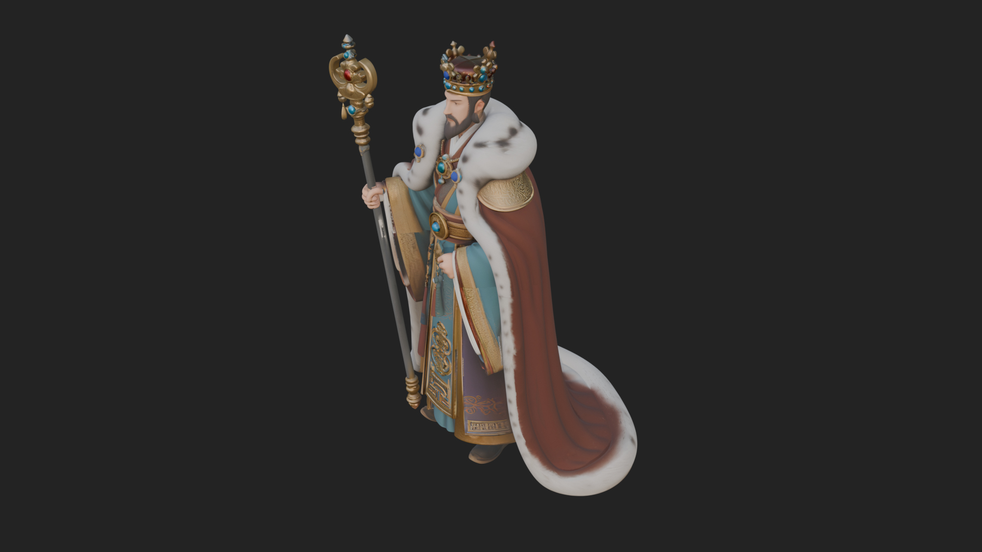 Crowned Bearded King Statue Design 15 3D Print Model 3D Model