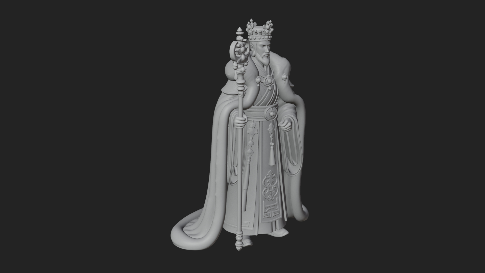 Crowned Bearded King Statue Design 15 3D Print Model 3D Model
