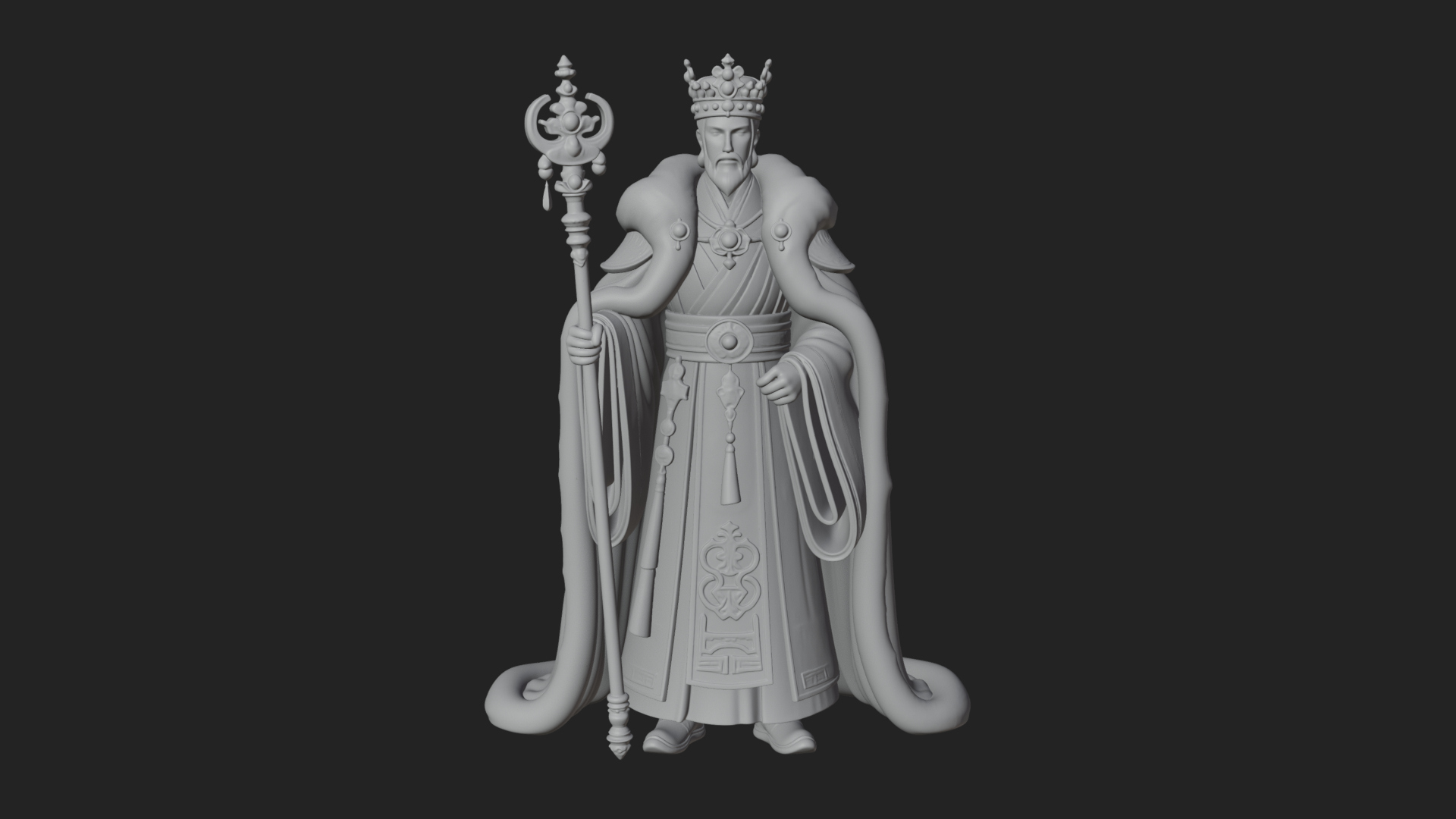 Crowned Bearded King Statue Design 15 3D Print Model 3D Model