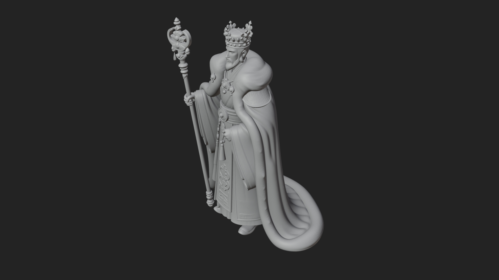 Crowned Bearded King Statue Design 15 3D Print Model 3D Model
