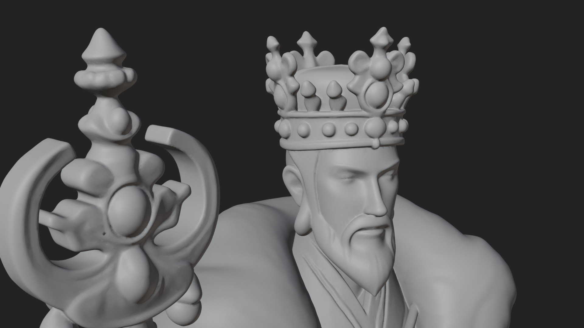 Crowned Bearded King Statue Design 15 3D Print Model 3D Model