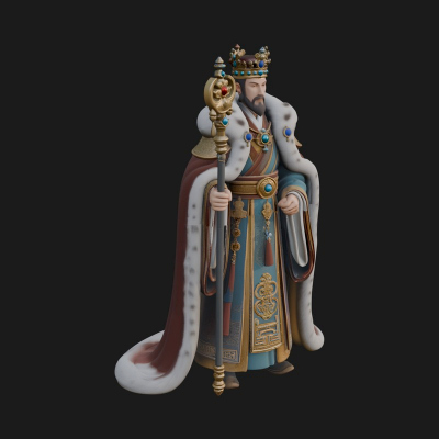 Crowned Bearded King Statue Design 15 3D Print Model