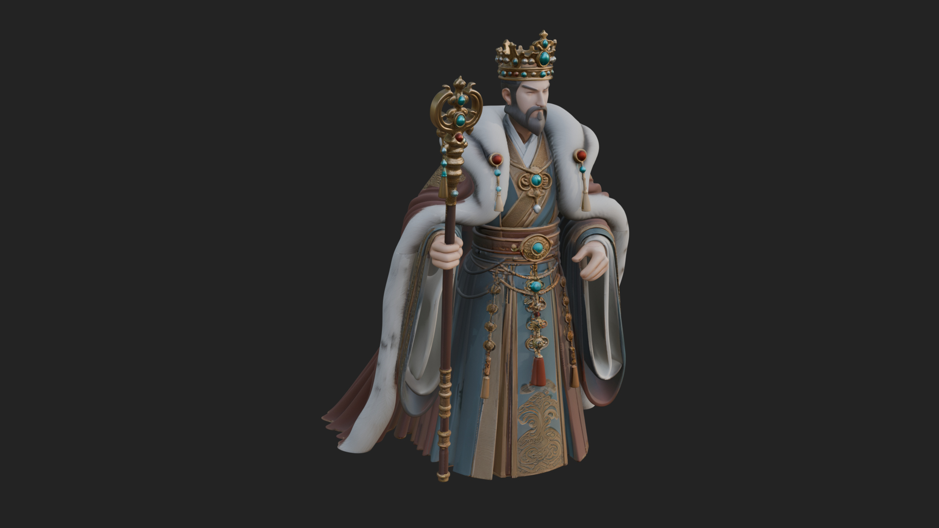 Crowned Bearded King Statue Design 16 3D Print Model 3D Model