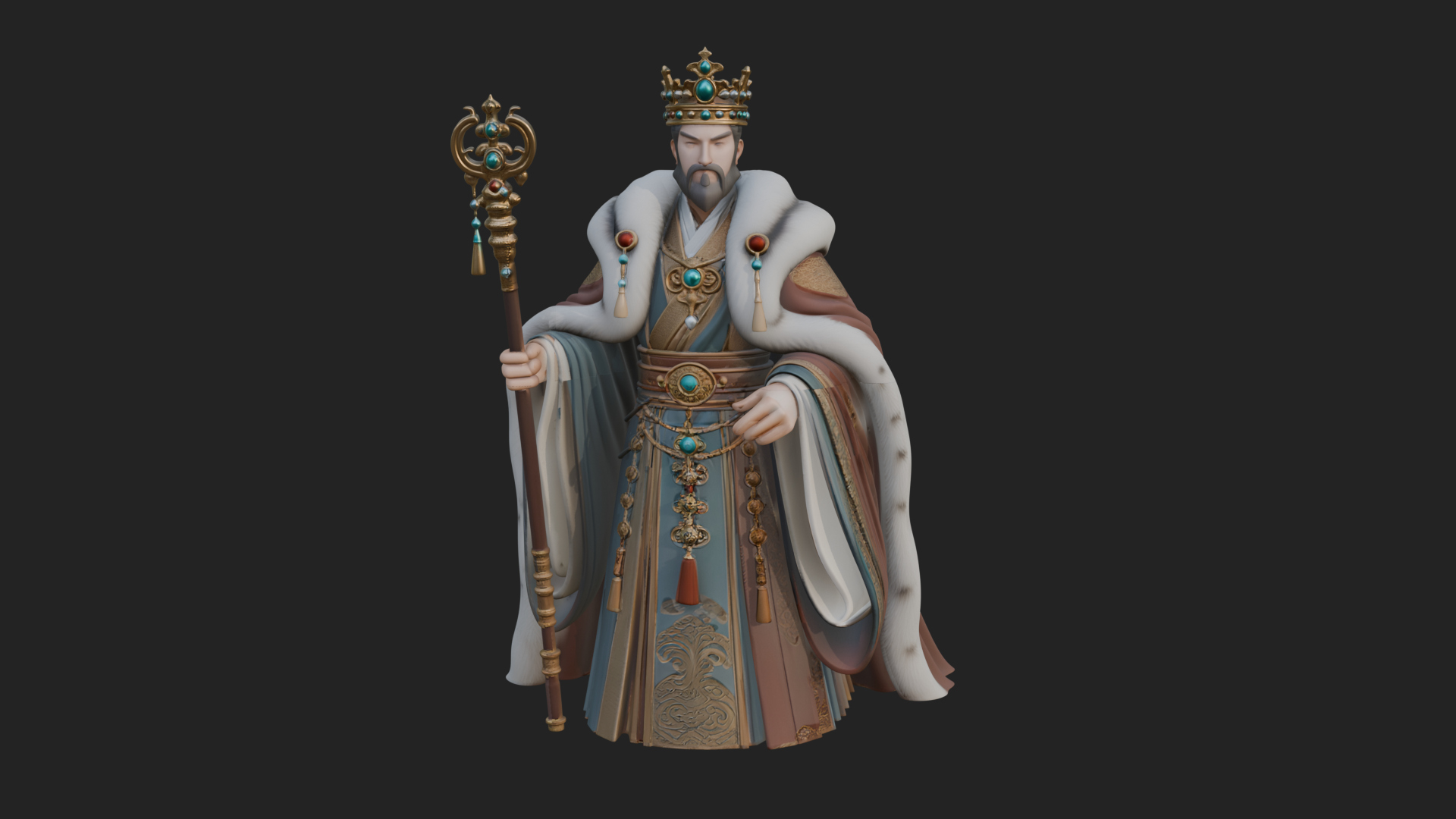 Crowned Bearded King Statue Design 16 3D Print Model 3D Model