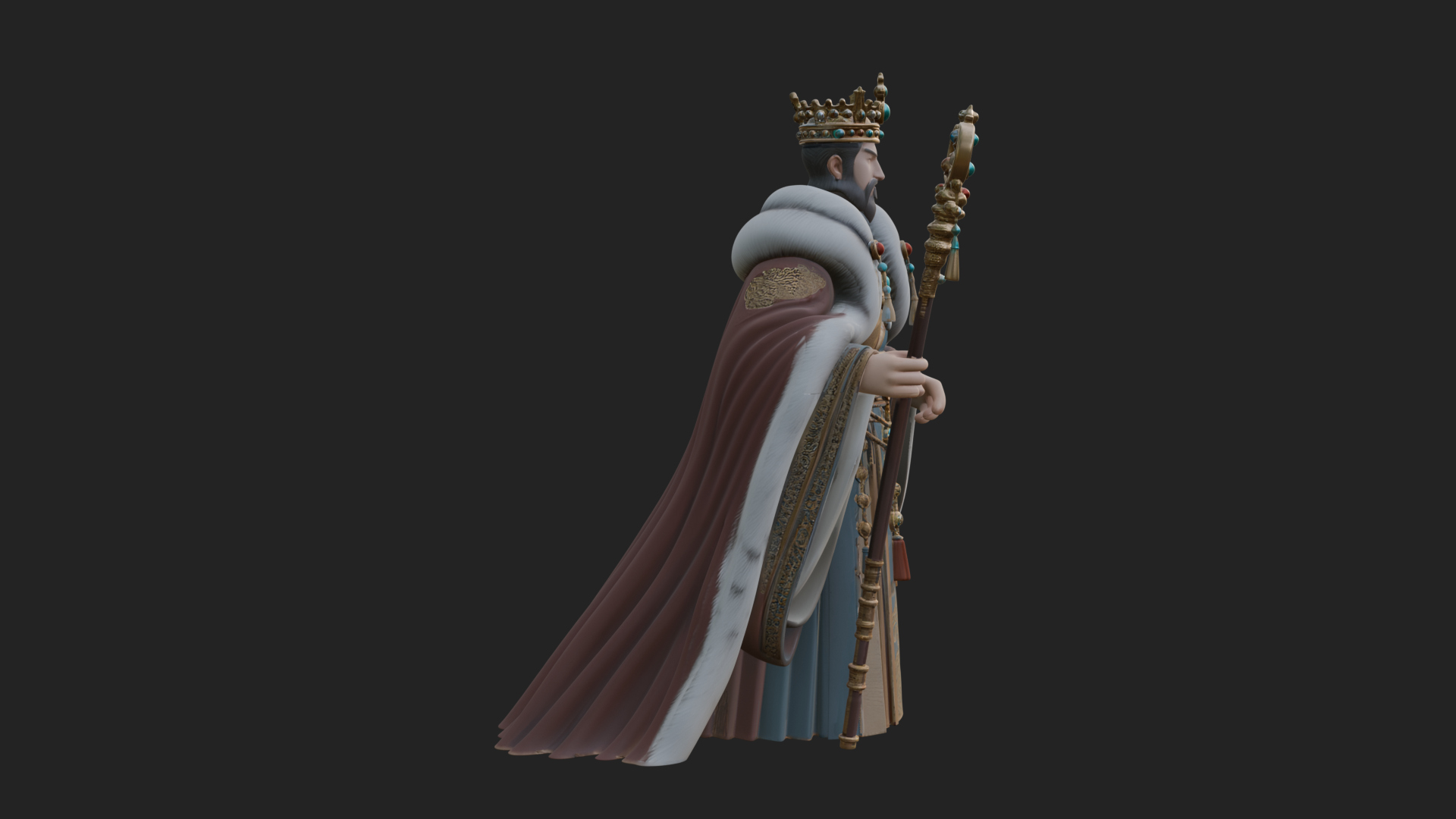 Crowned Bearded King Statue Design 16 3D Print Model 3D Model