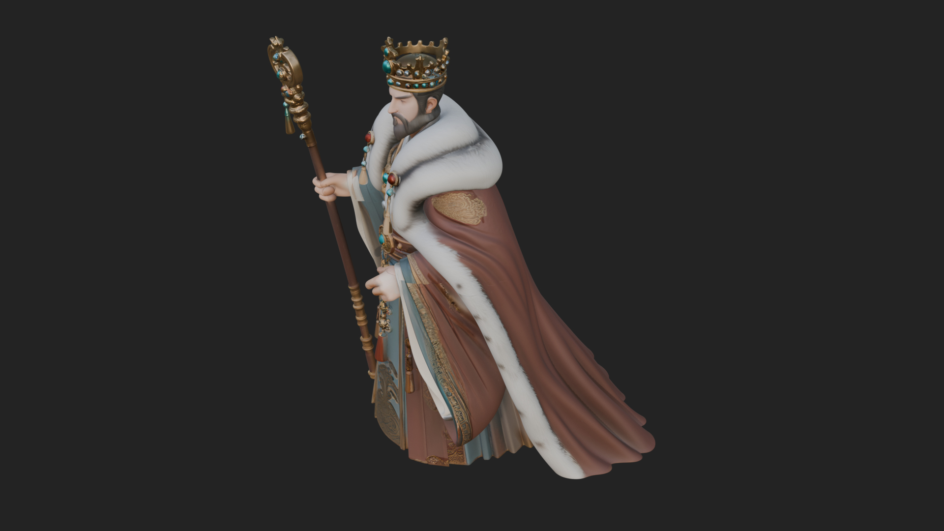 Crowned Bearded King Statue Design 16 3D Print Model 3D Model
